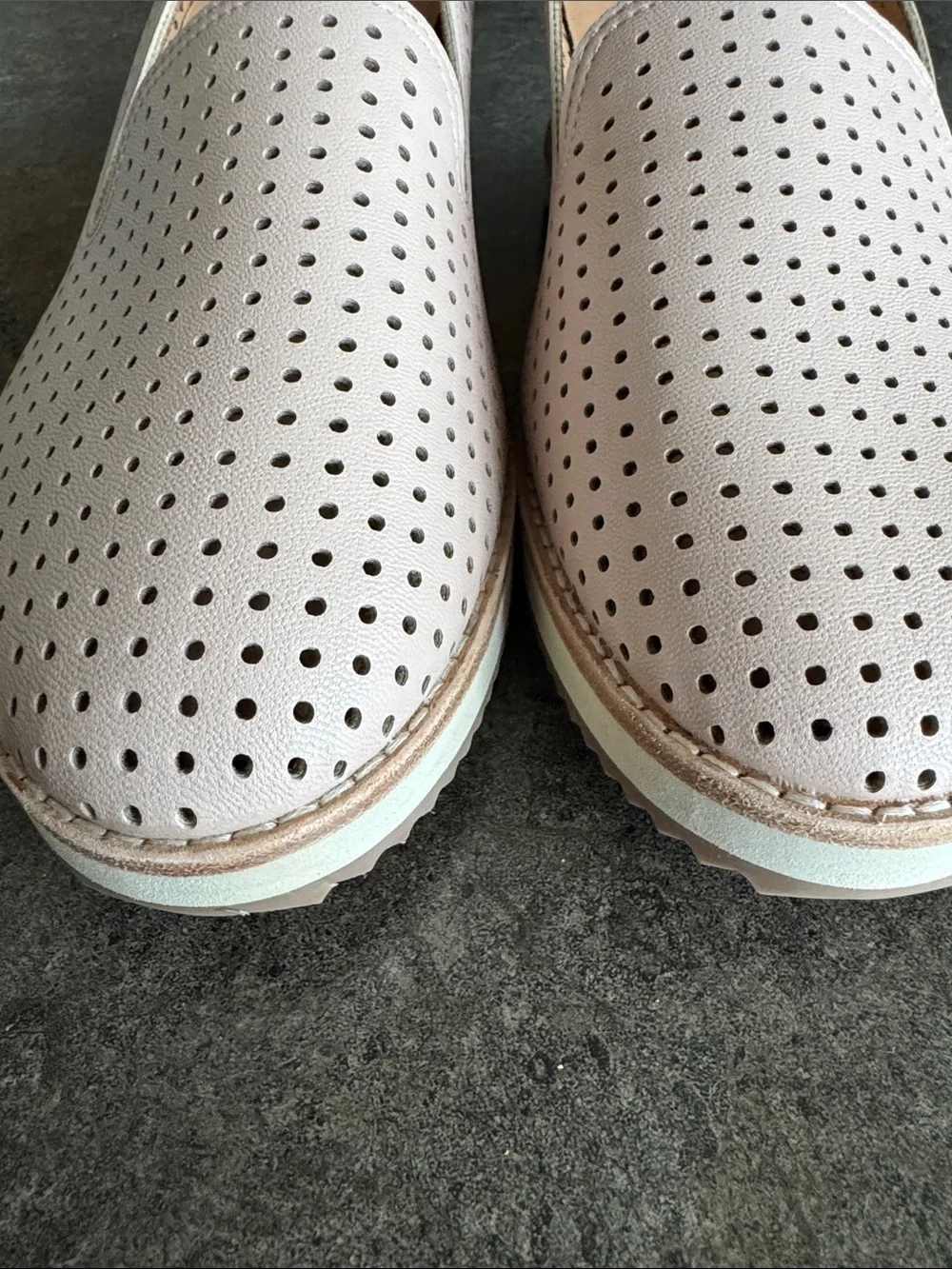 Adrienne Vittadini Sport Esmerelda Blush Pink Perforated Cork Leather Wedge Heel